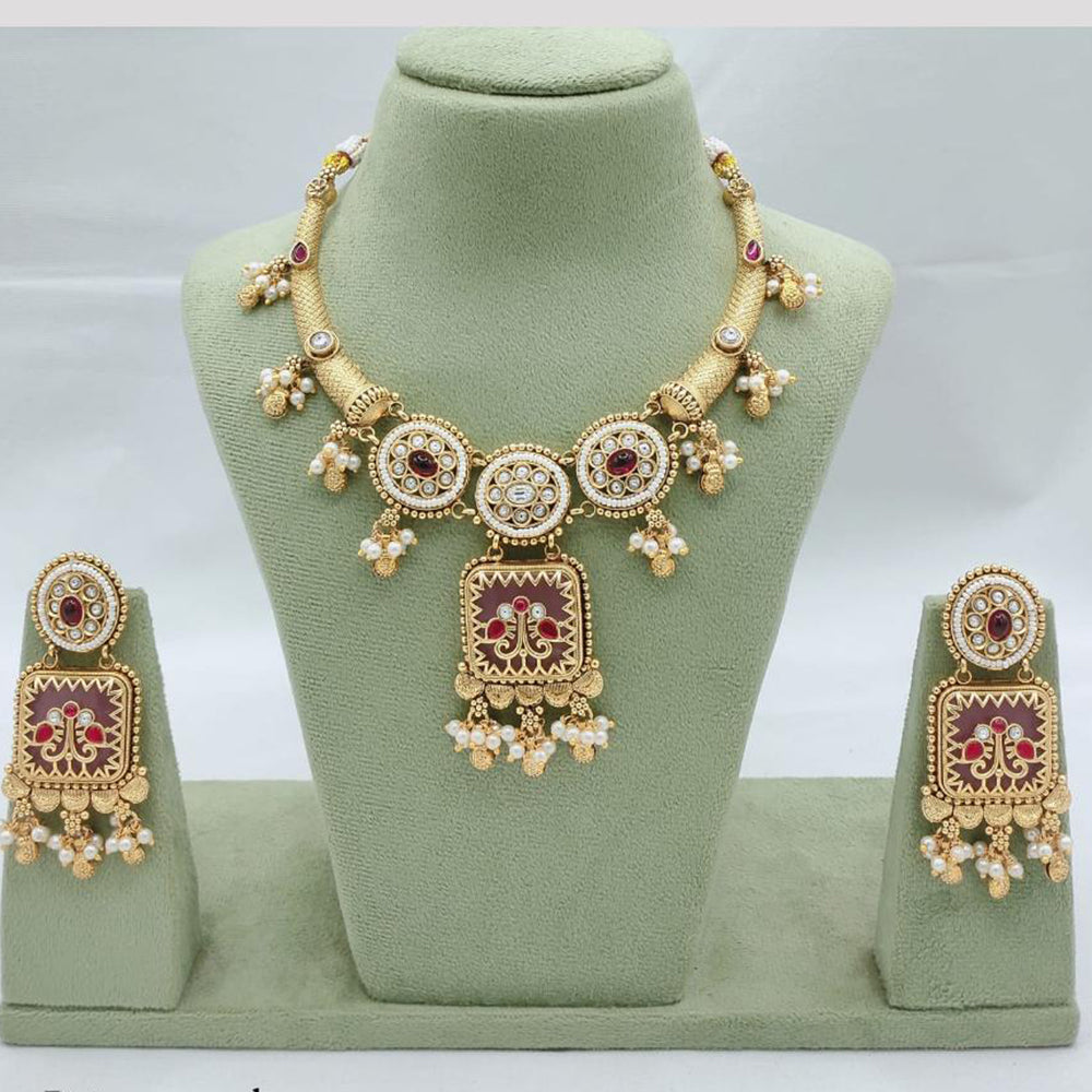 Akruti Collection Traditional Pota Stone And Pearl Necklace Set