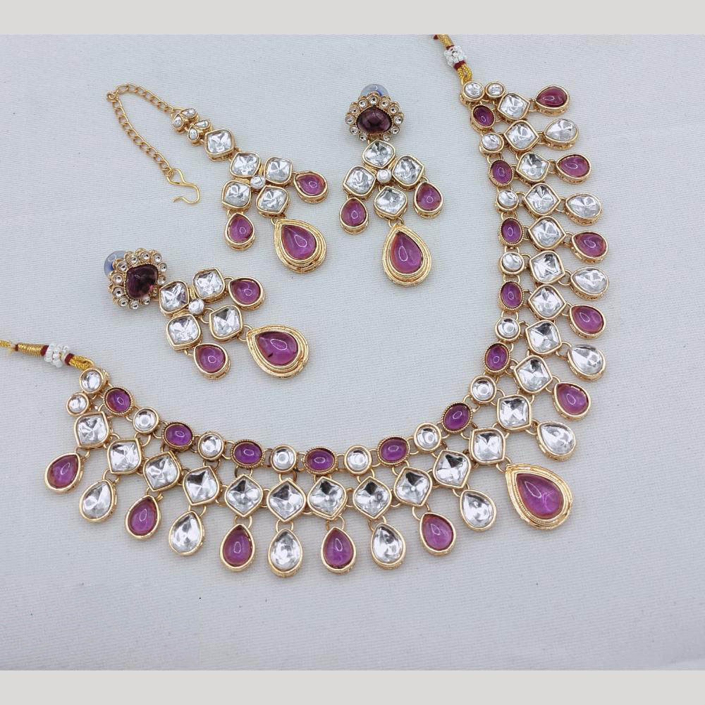 Akruti Collection Elegant Gold Plated Kundan Stone Necklace Set
