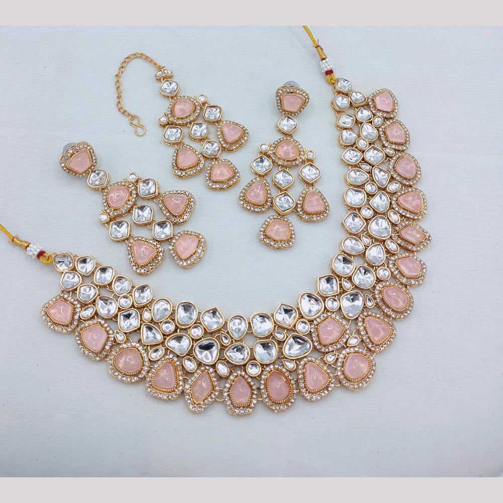 Akruti Collection Elegant Gold Plated Kundan Stone Necklace Set