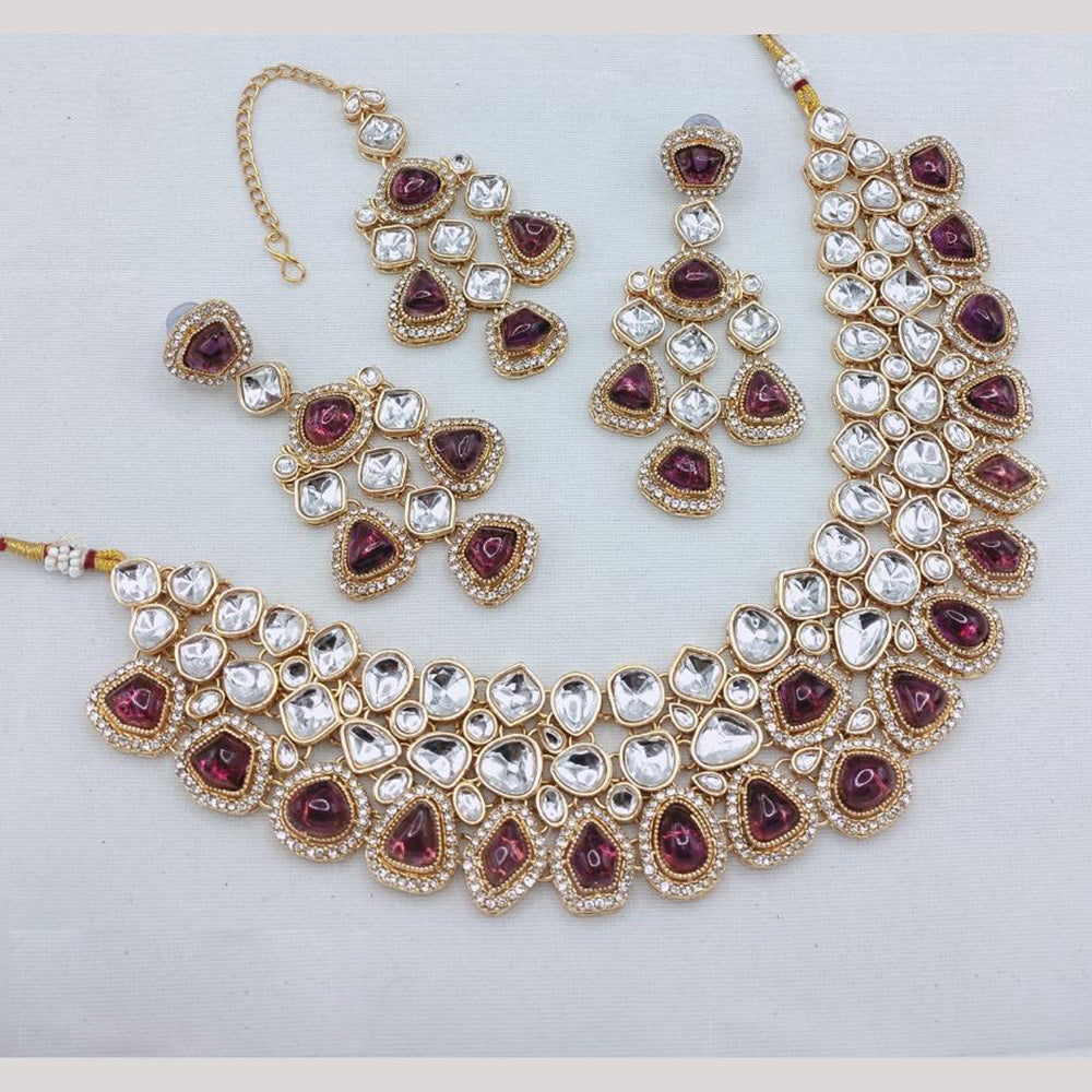 Akruti Collection Elegant Gold Plated Kundan Stone Necklace Set