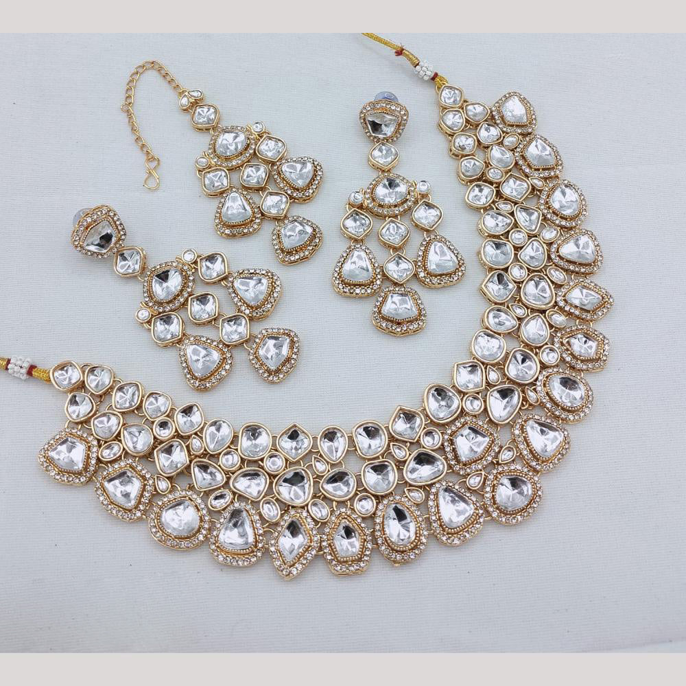 Akruti Collection Elegant Gold Plated Kundan Stone Necklace Set