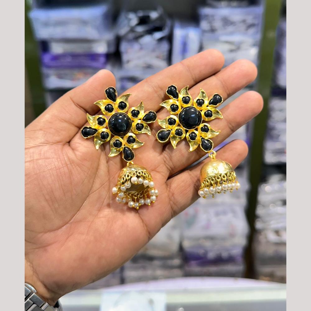 Akruti Collection Antique Gold Plated Pota Stones And Pearls Jhumki Earrings