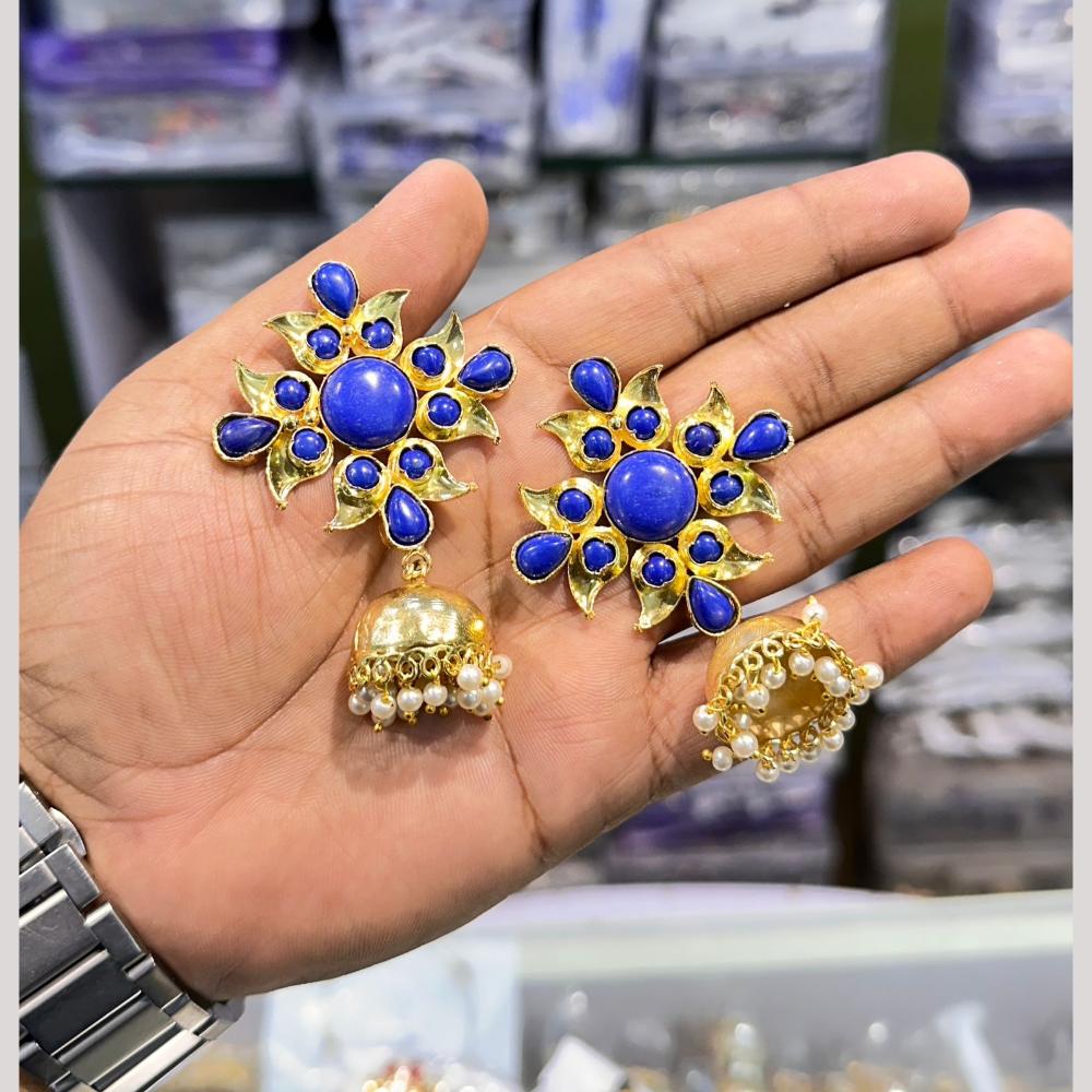 Akruti Collection Antique Gold Plated Pota Stones And Pearls Jhumki Earrings