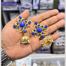 Akruti Collection Antique Gold Plated Pota Stones And Pearls Jhumki Earrings