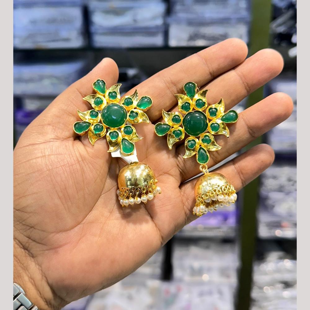 Akruti Collection Antique Gold Plated Pota Stones And Pearls Jhumki Earrings