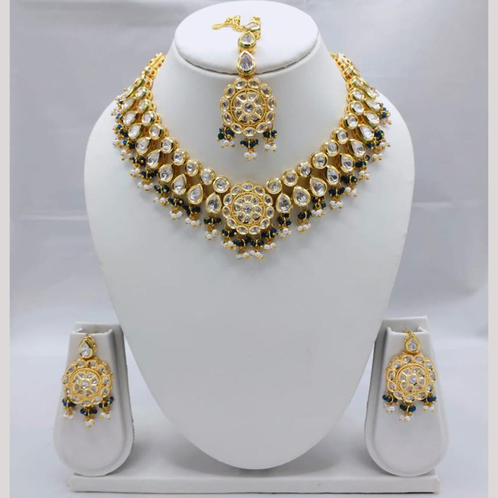 Akruti Collection Antique Gold Plated Kundan Stone And Pearls Necklace Set
