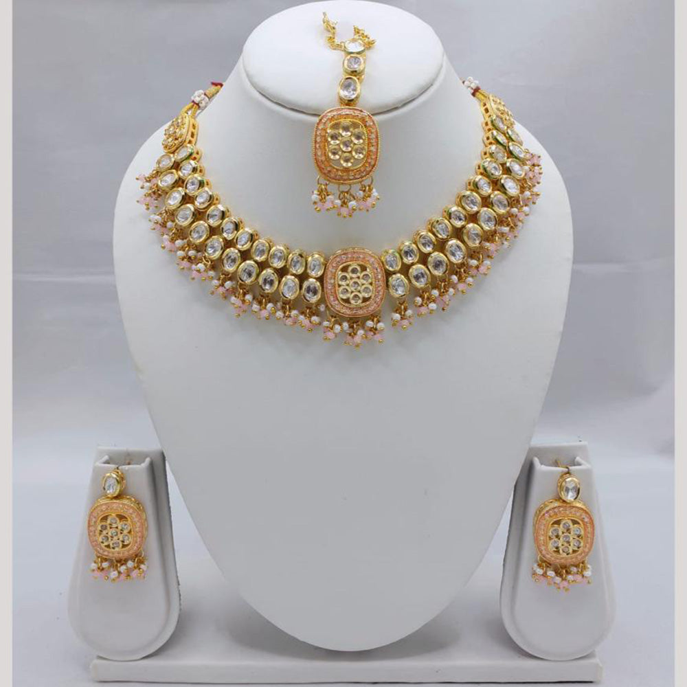 Akruti Collection Antique Gold Plated Kundan Stone And Pearls Necklace Set