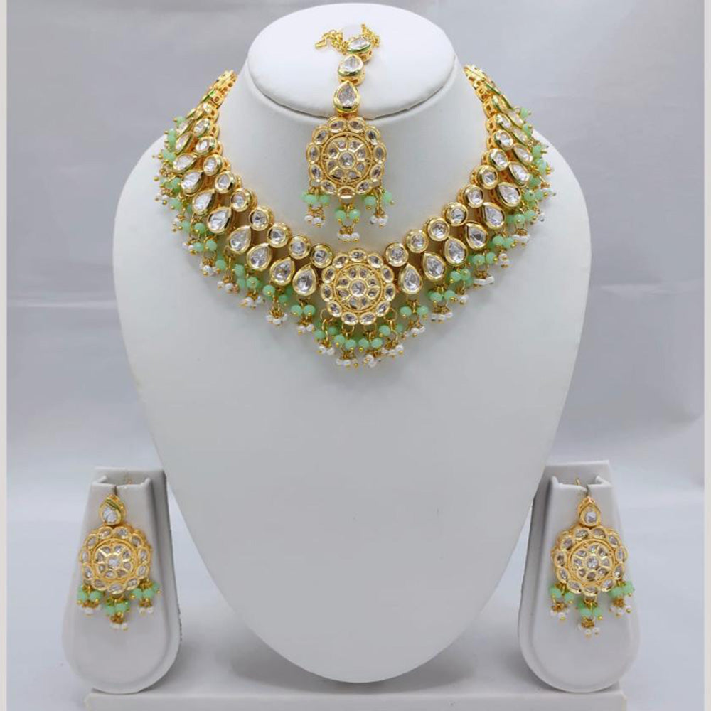 Akruti Collection Antique Gold Plated Kundan Stone And Pearls Necklace Set