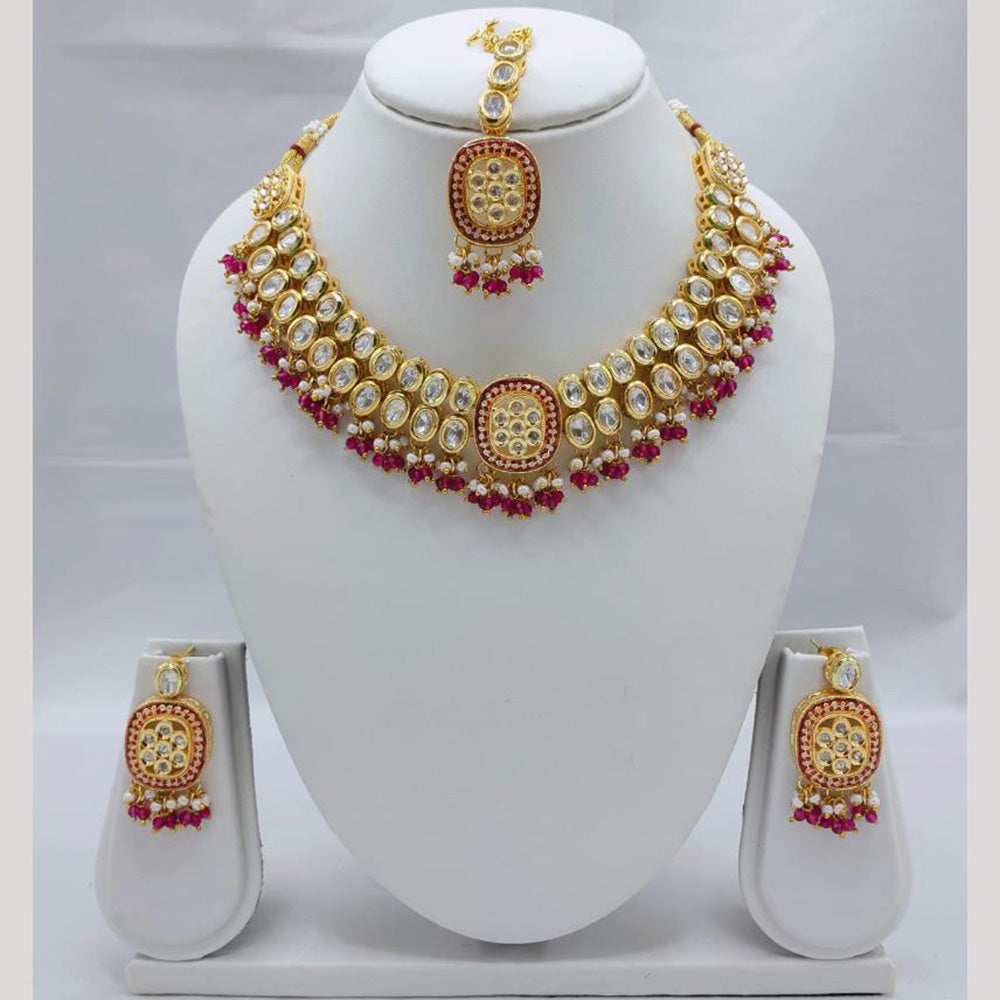 Akruti Collection Antique Gold Plated Kundan Stone And Pearls Necklace Set
