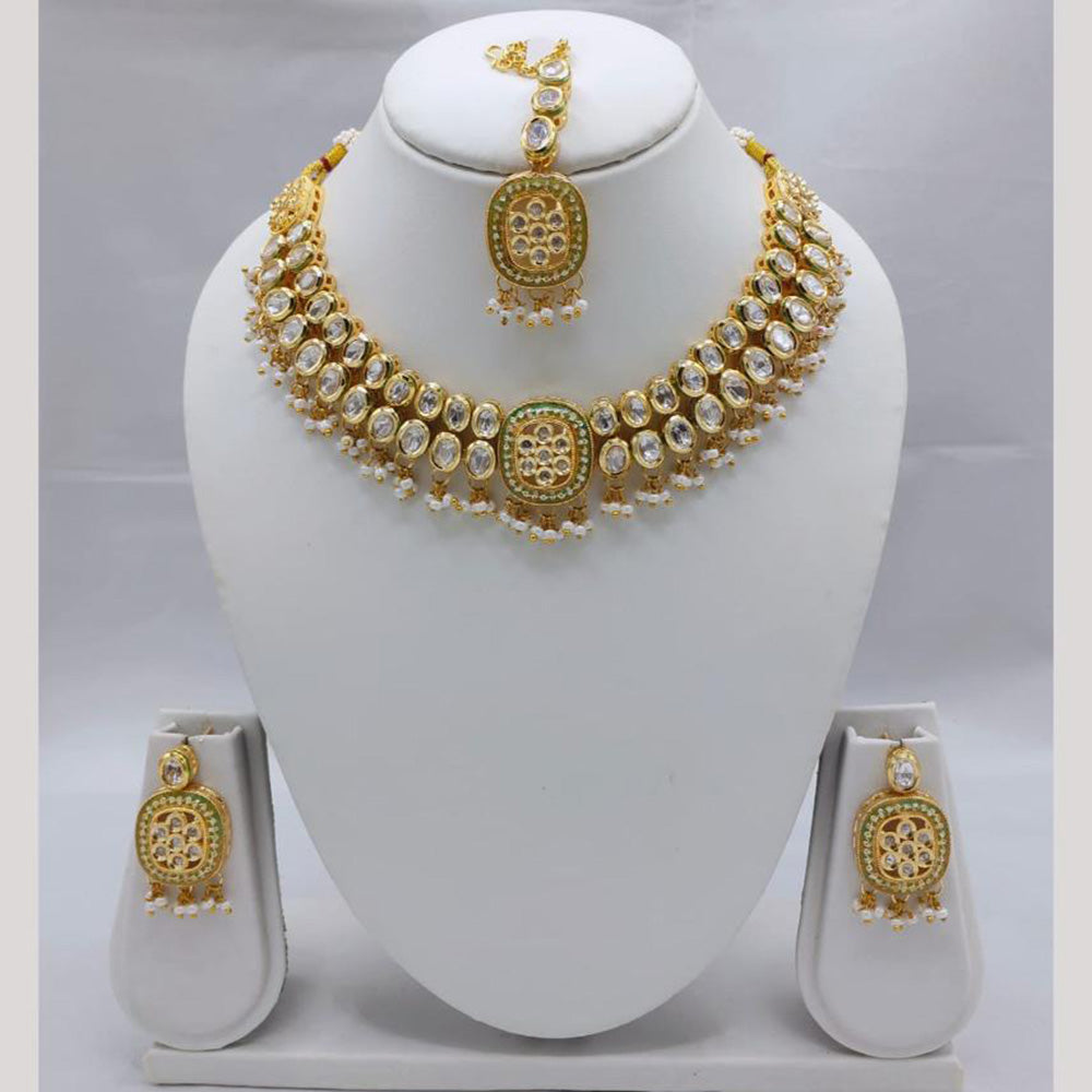 Akruti Collection Antique Gold Plated Kundan Stone And Pearls Necklace Set