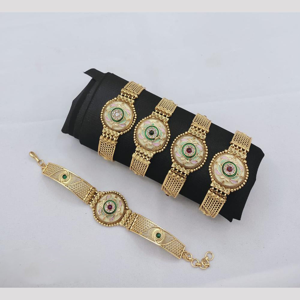 Akruti Collection Antique Polish Trendy Pota Stone Meenakari Adjustable Bracelet