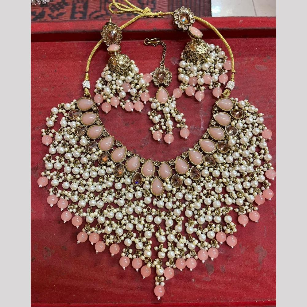 Akruti Collection Traditional Crystal Beads Stone Necklace Set For Wedding & Festive Wear