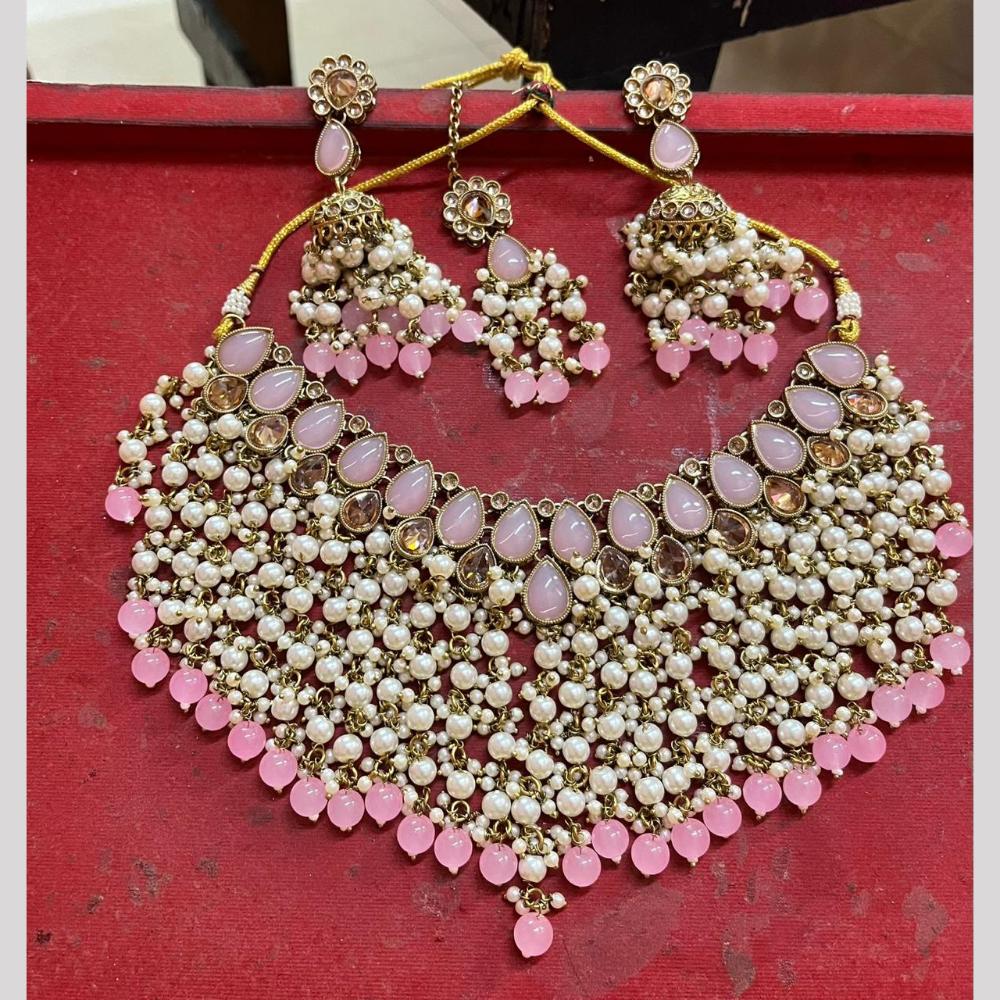 Akruti Collection Traditional Crystal Beads Stone Necklace Set For Wedding & Festive Wear