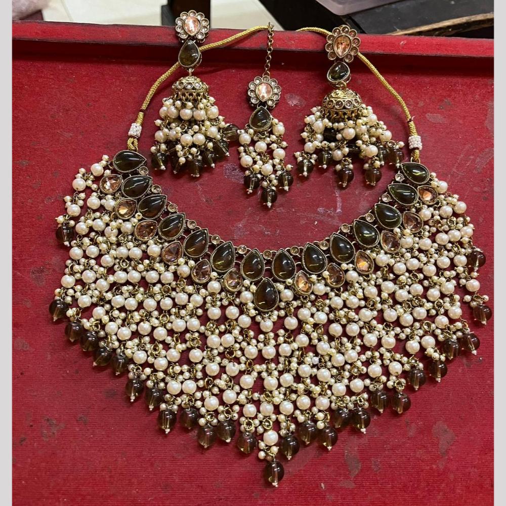 Akruti Collection Traditional Crystal Beads Stone Necklace Set For Wedding & Festive Wear