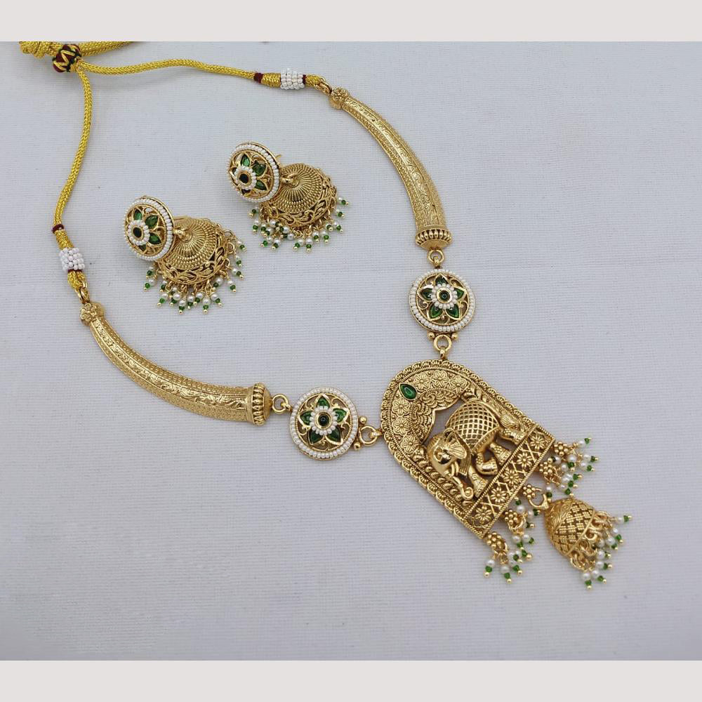 Akruti Collection Traditional Pota Pearl Necklace Set With Elephant Motif