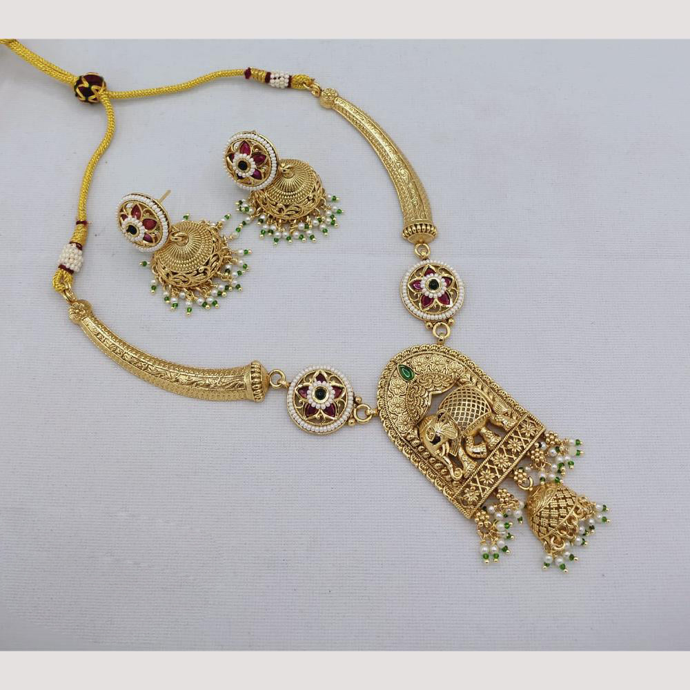 Akruti Collection Traditional Pota Pearl Necklace Set With Elephant Motif