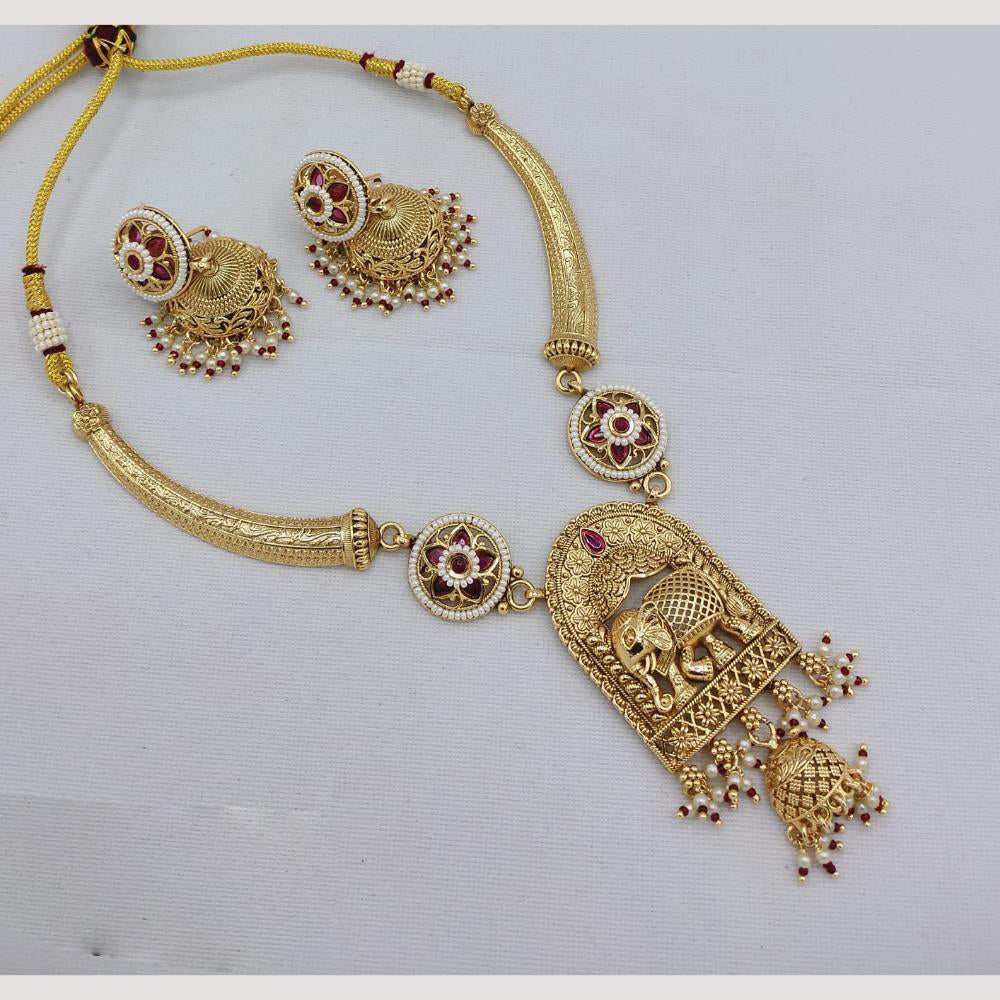 Akruti Collection Traditional Pota Pearl Necklace Set With Elephant Motif