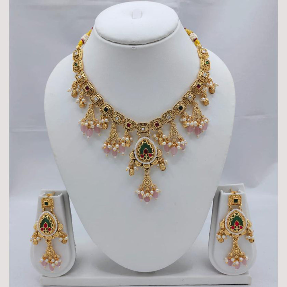 Akruti Collection Designer Pota Stone & Pearl Necklace Jewelry Set