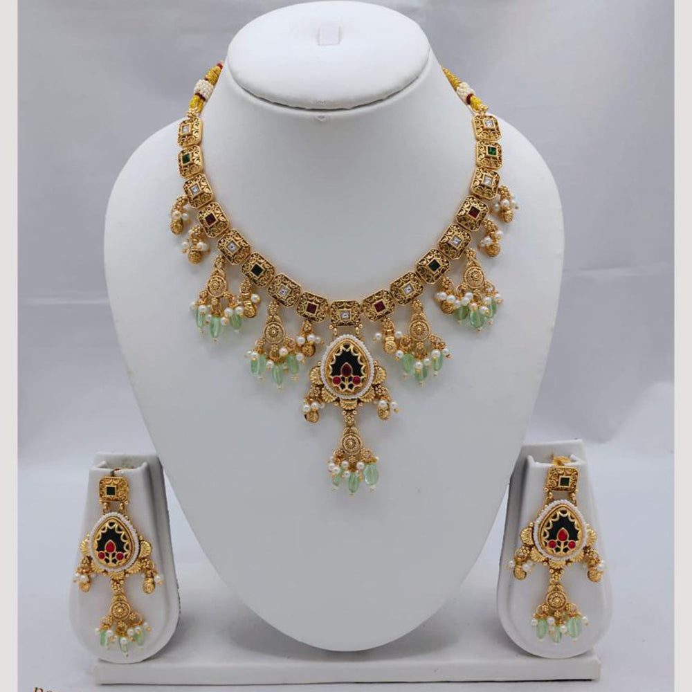 Akruti Collection Designer Pota Stone & Pearl Necklace Jewelry Set