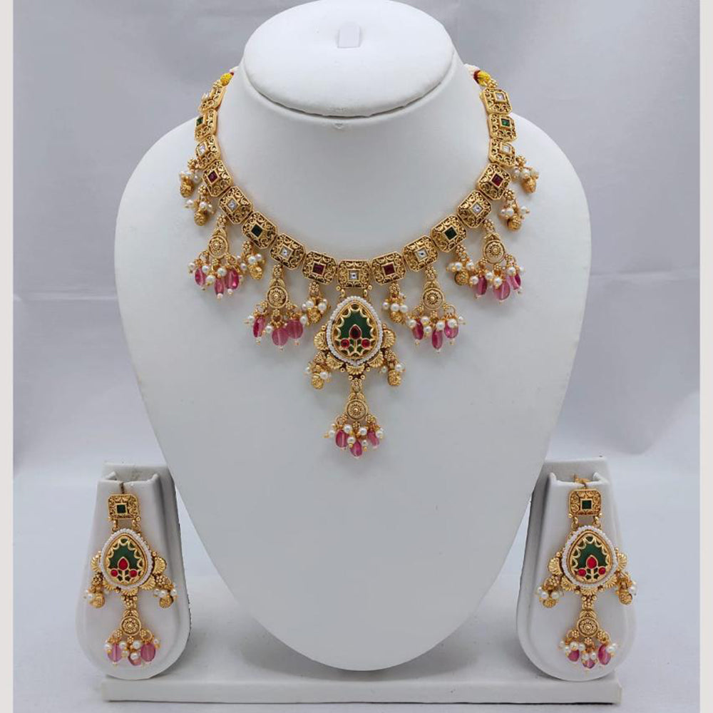 Akruti Collection Designer Pota Stone & Pearl Necklace Jewelry Set