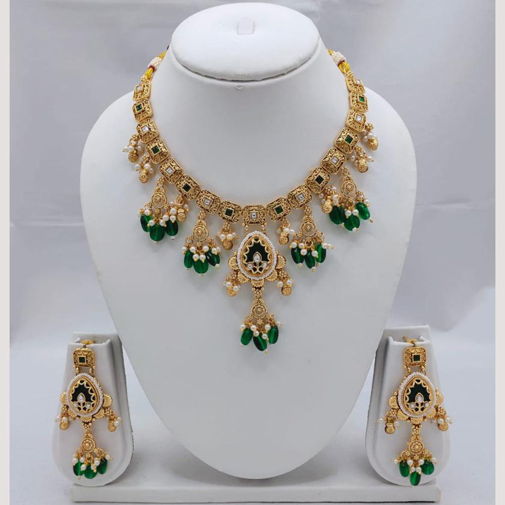 Akruti Collection Designer Pota Stone & Pearl Necklace Jewelry Set
