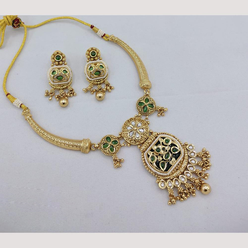 Akruti Collection Antique Style Kundan & Pota Stone Necklace Set - Weddings and Festive Wear