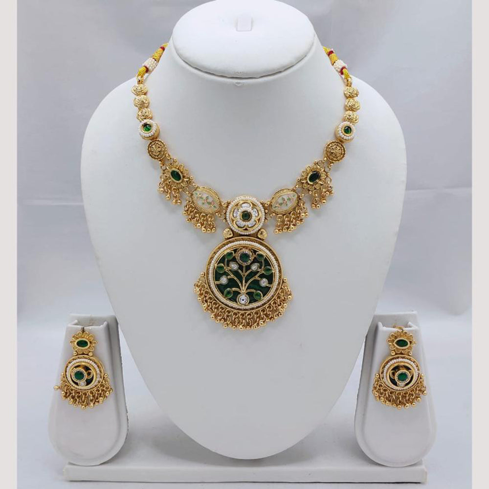 Akruti Collection Antique Style Kundan & Pota Stone Necklace Set - Weddings and Festive Wear