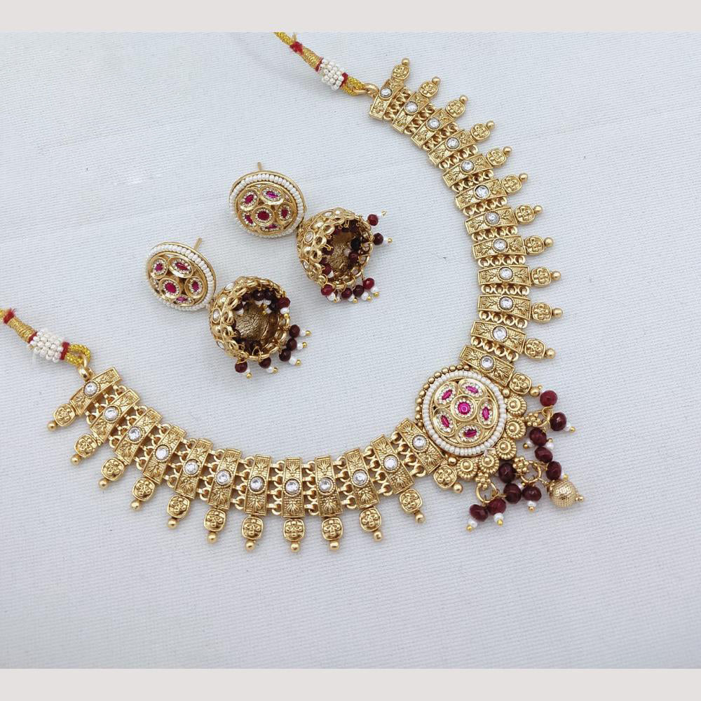 Akruti Collection Antique Style Kundan & Pearl Necklace Set - Weddings and Festive Wear