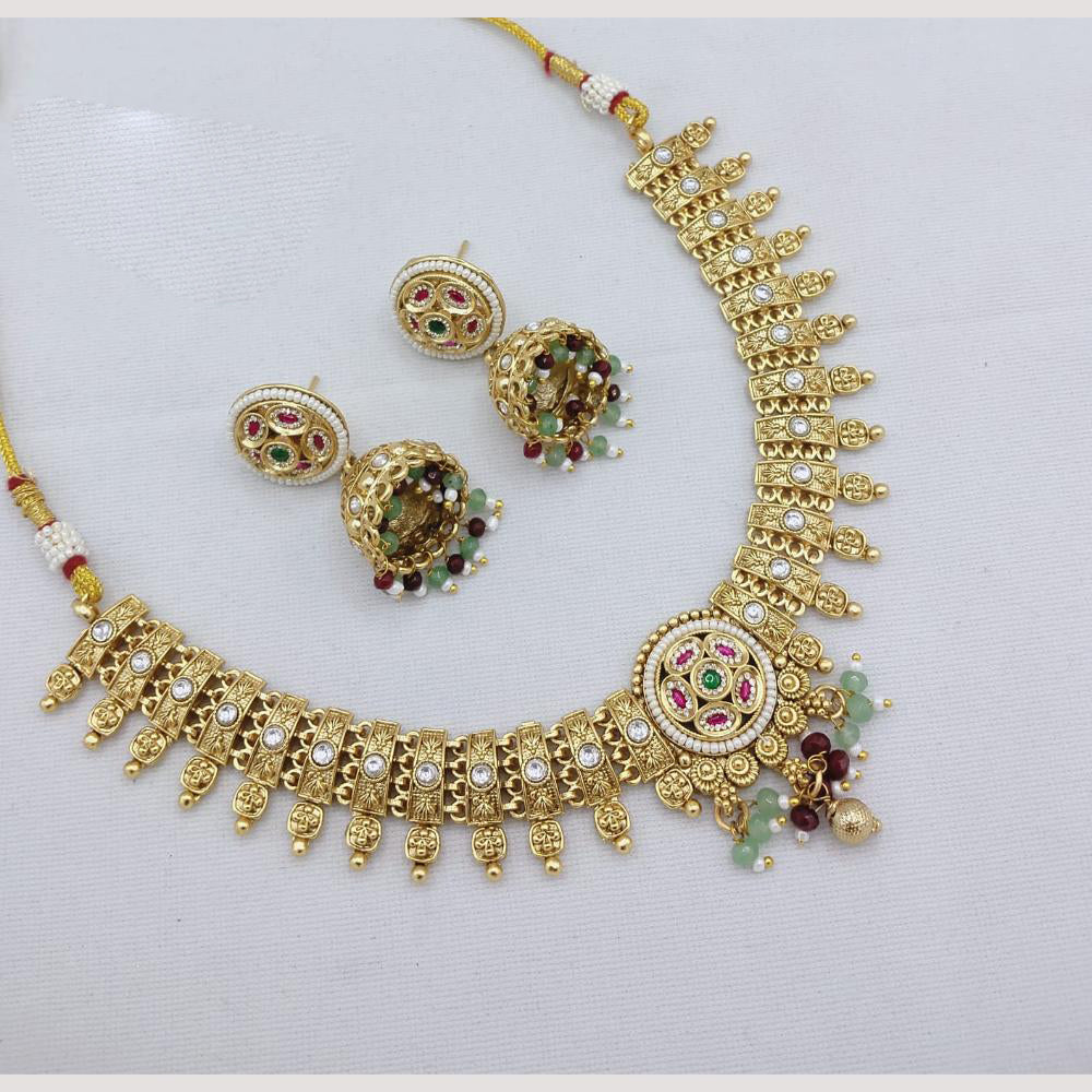 Akruti Collection Antique Style Kundan & Pearl Necklace Set - Weddings and Festive Wear