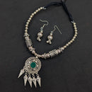 Akruti Collection Timeless Oxidised Plated Pota Stone Necklace Set