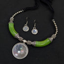 Akruti Collection Graceful Oxidised Plated Mirror Necklace Set