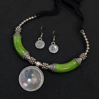 Akruti Collection Graceful Oxidised Plated Mirror Necklace Set