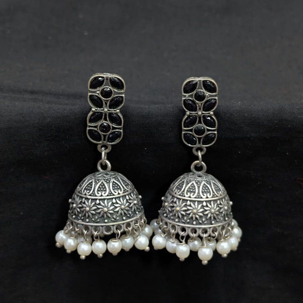 Akruti Collection Ethnic Pota Stones And Pearls Jhumki Earrings