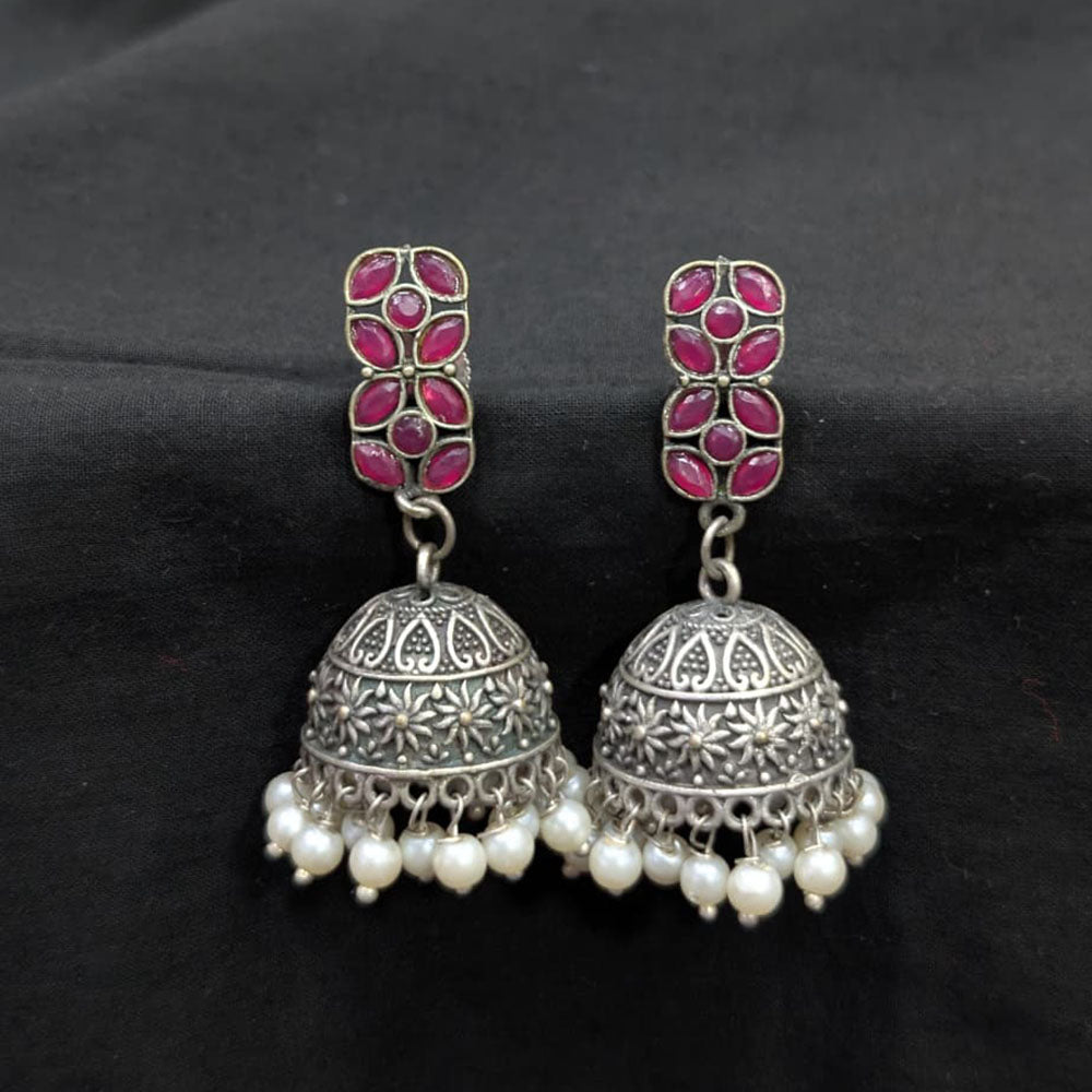 Akruti Collection Ethnic Pota Stones And Pearls Jhumki Earrings