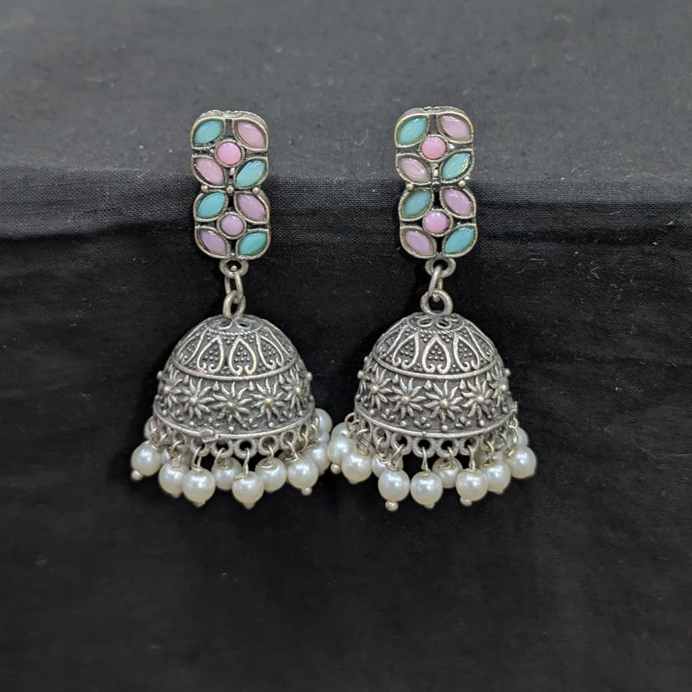 Akruti Collection Ethnic Pota Stones And Pearls Jhumki Earrings