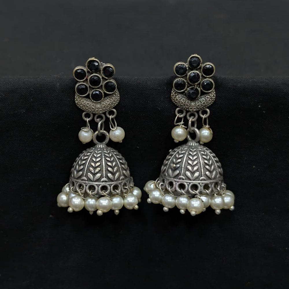Akruti Collection Ethnic Pota Stones And Pearls Jhumki Earrings