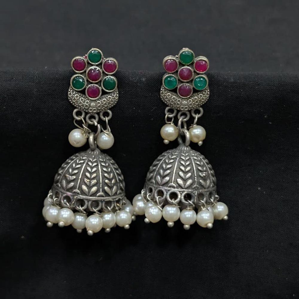 Akruti Collection Ethnic Pota Stones And Pearls Jhumki Earrings