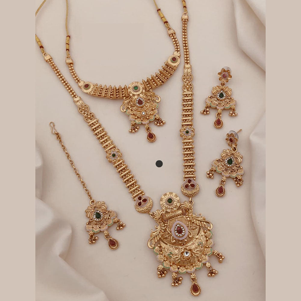Akruti Collection Ethnic Beauty Pota Stone And Meenakari Necklace Set