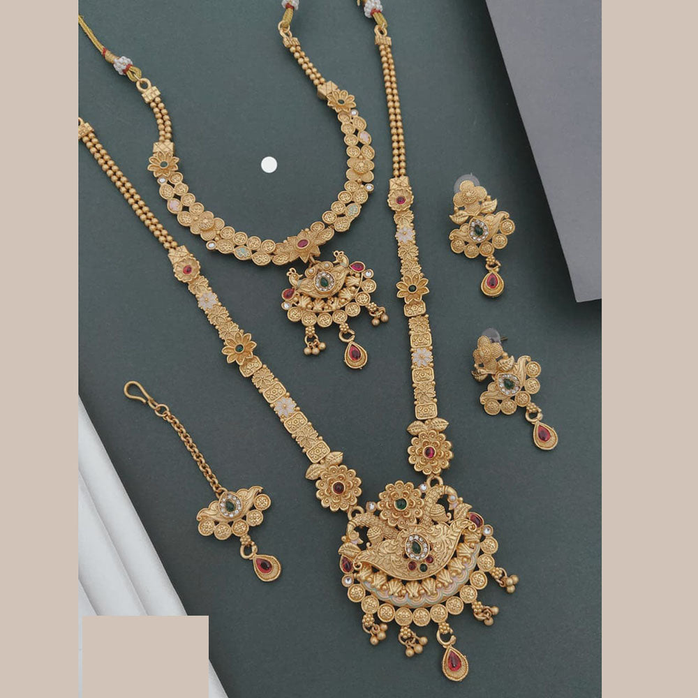 Akruti Collection Ethnic Beauty Pota Stone And Meenakari Necklace Set