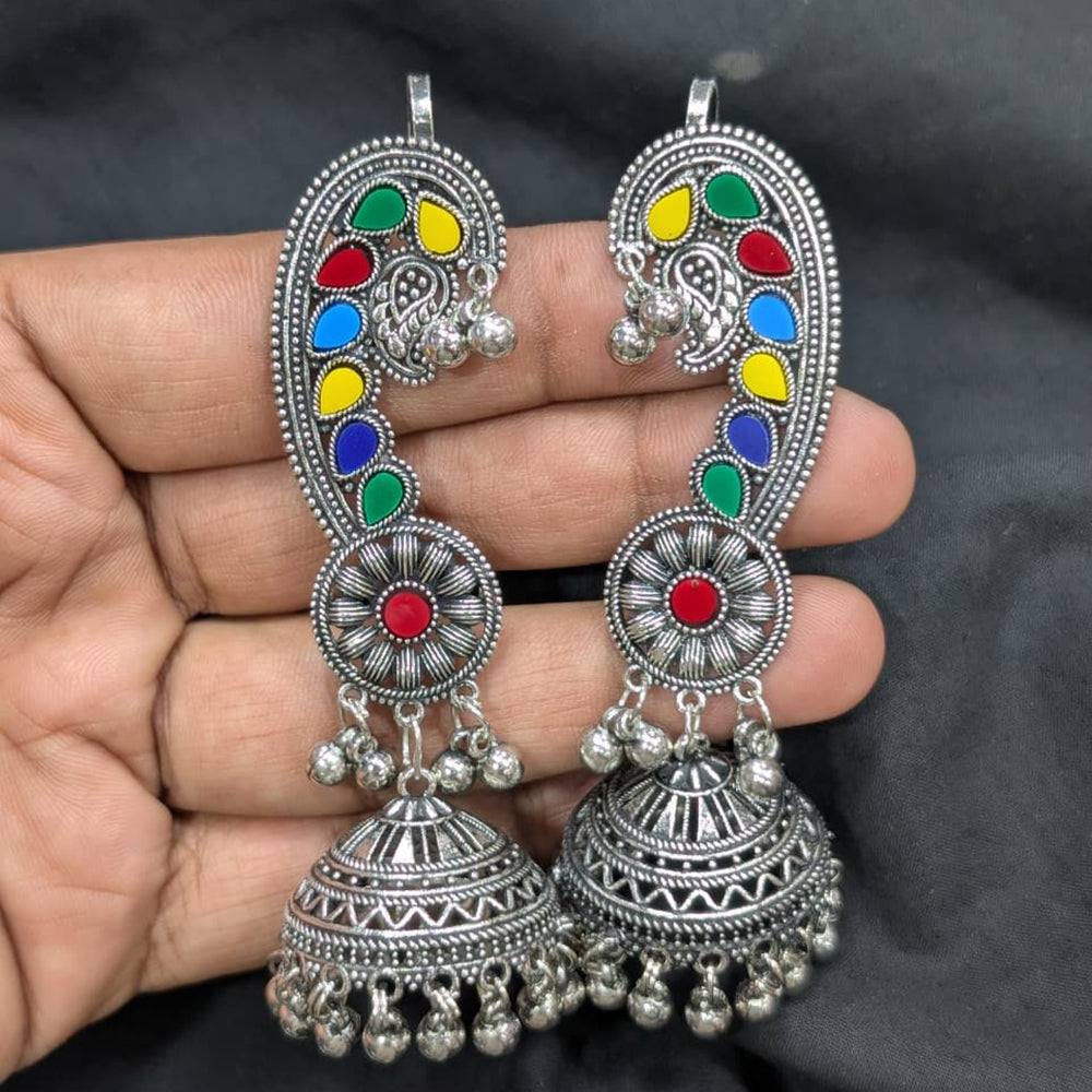 Akruti Collection Stylish Oxidised Plated Pota Stone Jhumki Earrings For Navratri