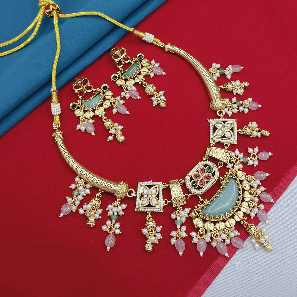 Akruti Collection Ethnic Kundan Stone And Pearls Necklace Set