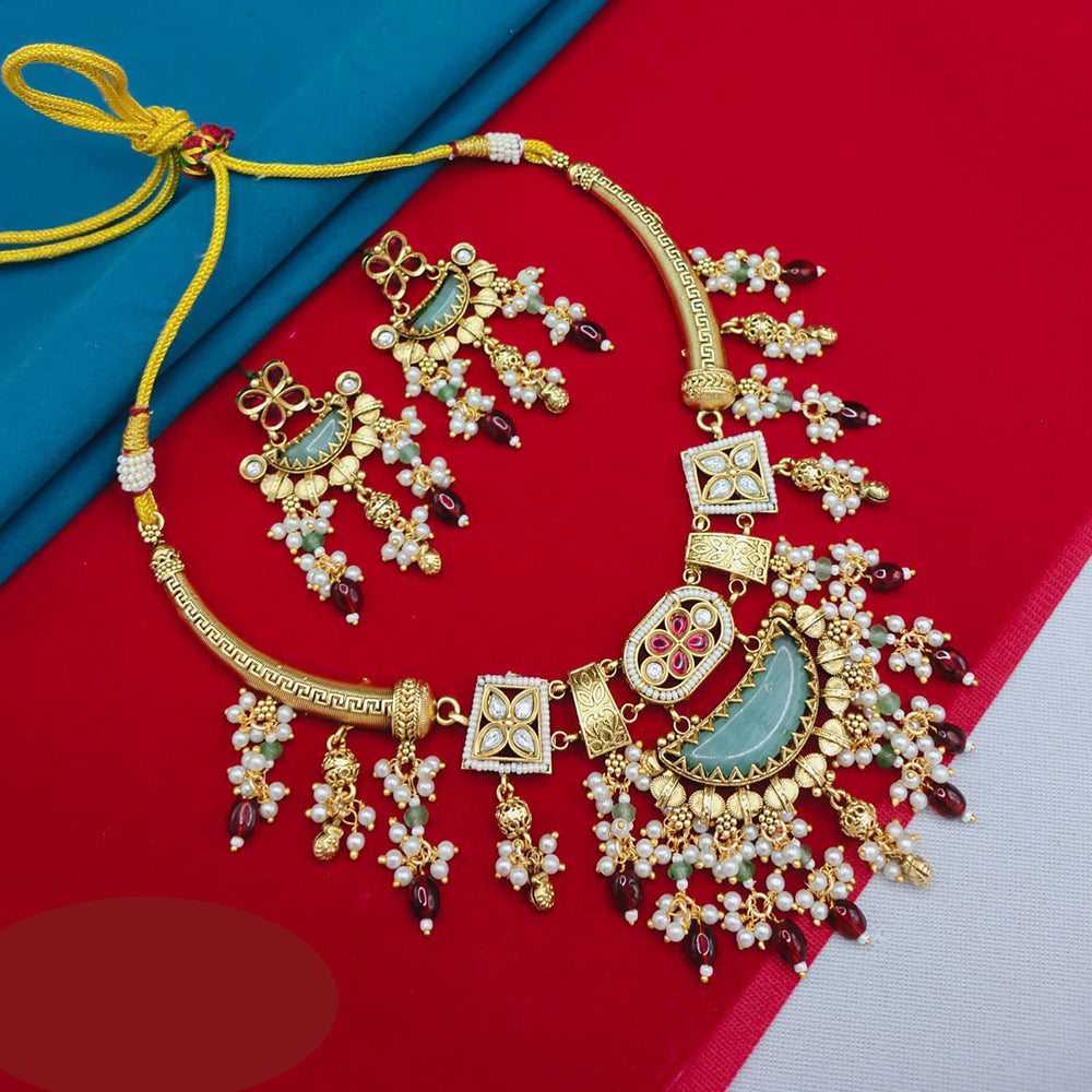 Akruti Collection Ethnic Kundan Stone And Pearls Necklace Set