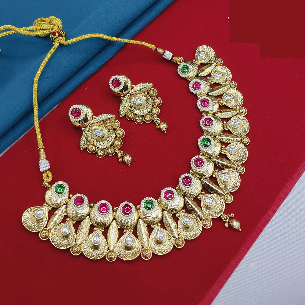 Akruti Collection Rustic Charm Pota Stone And Pearl Necklace Set