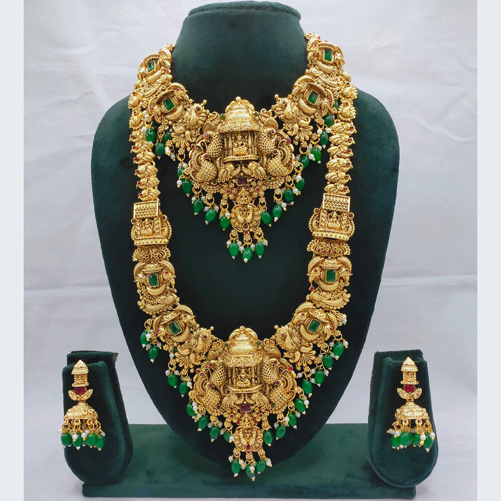 Akruti Collection  Pota And Beads Laxmi Temple Double Necklace Set