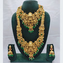 Akruti Collection  Pota And Beads Laxmi Temple Double Necklace Set 