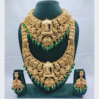 Akruti Collection Heavy Temple Necklace Set With Green Beads Wedding And Festive Wear Jewelry 