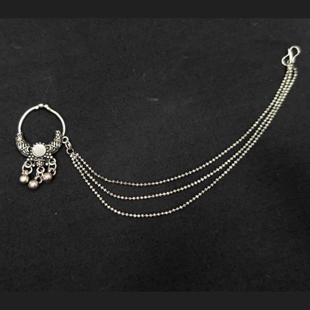 Akruti Collection Regal Oxidised Plated Nose Pin