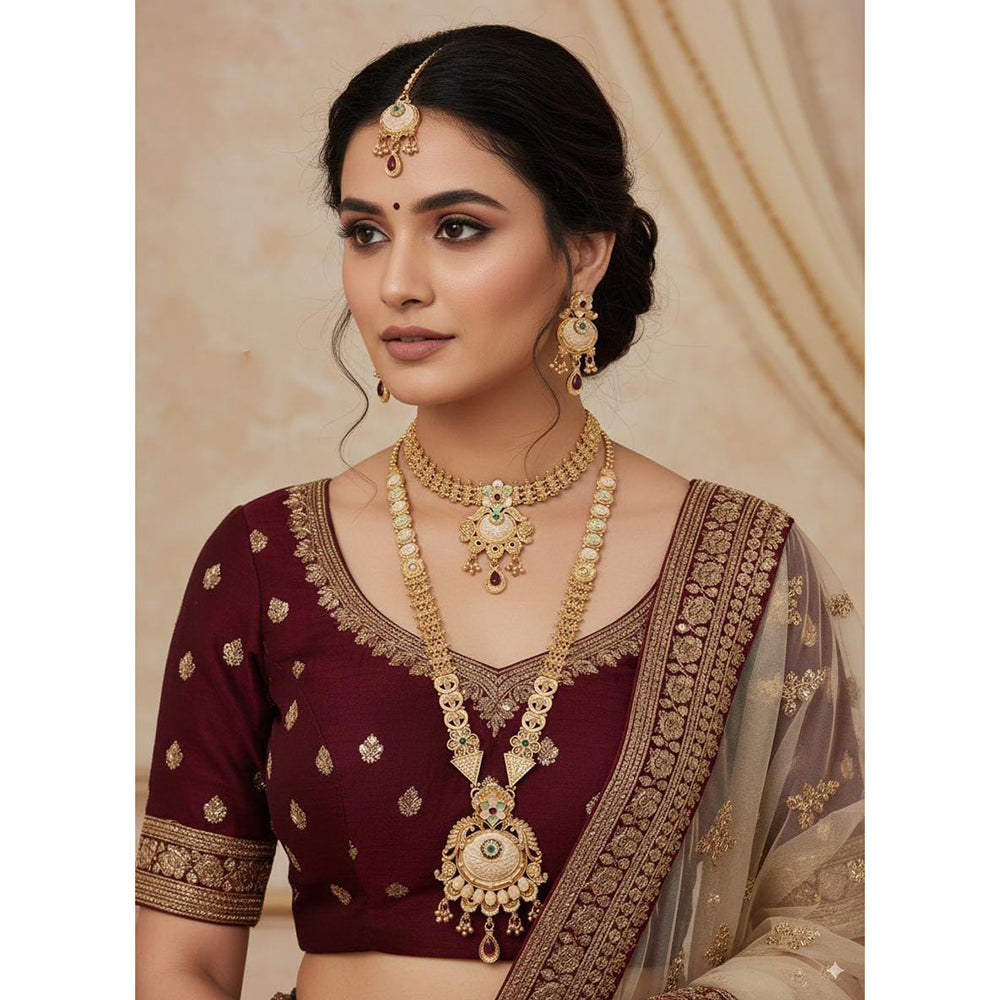 Akruti Collection Dazzling Pota Stone Double Necklace Set