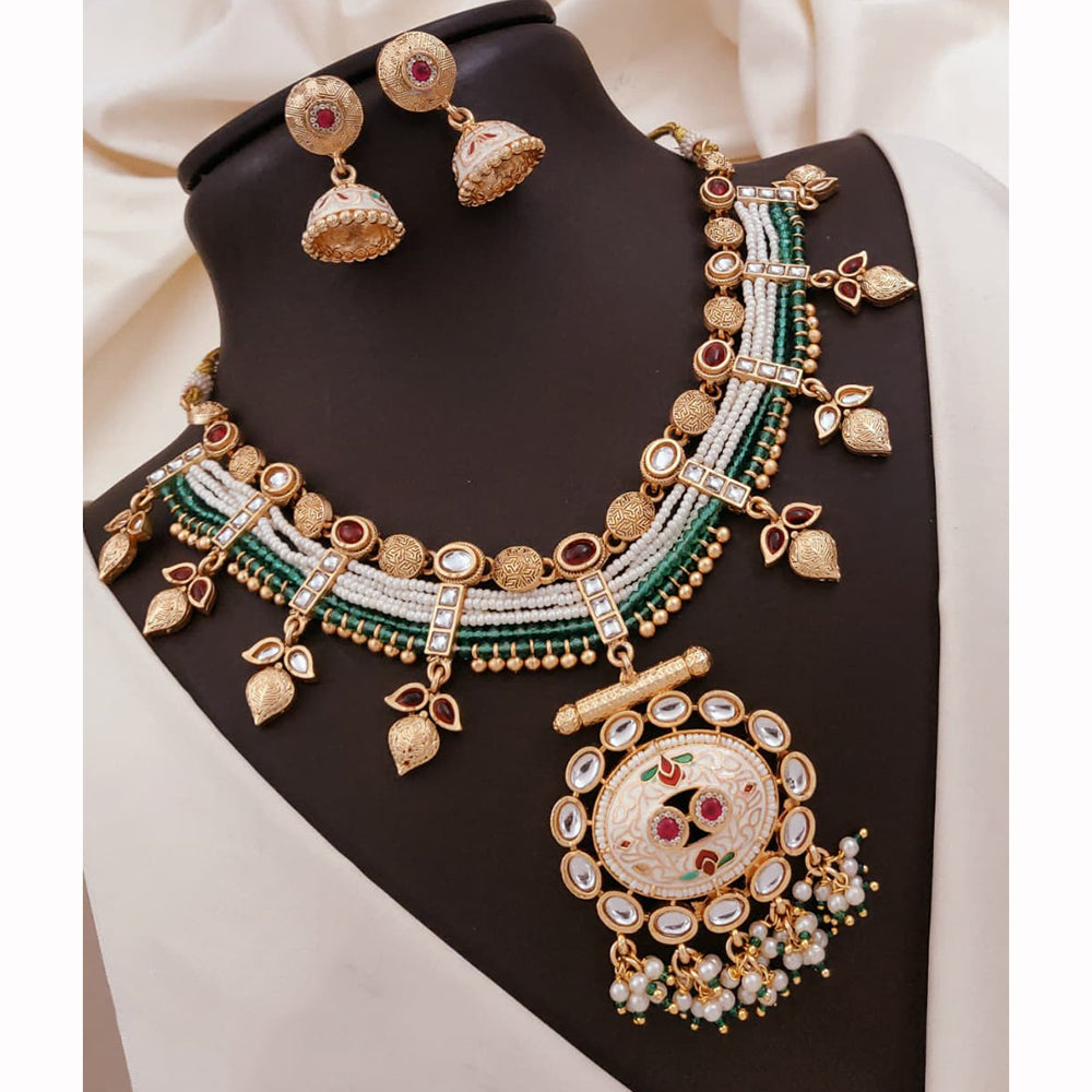 Akruti Collection Royal Spark Pota Kundan And Pearls Necklace Set