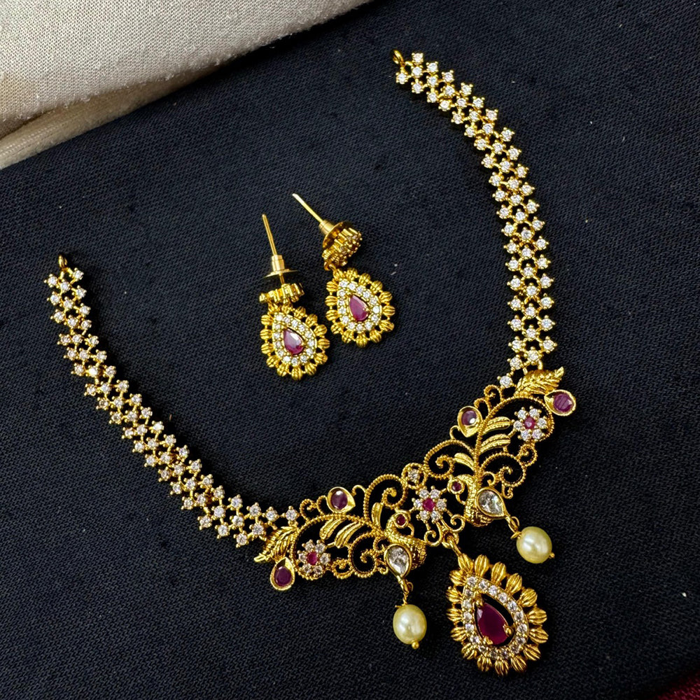 Akruti Collection Royal Crystal And Pearl Austrian Stone Necklace Set